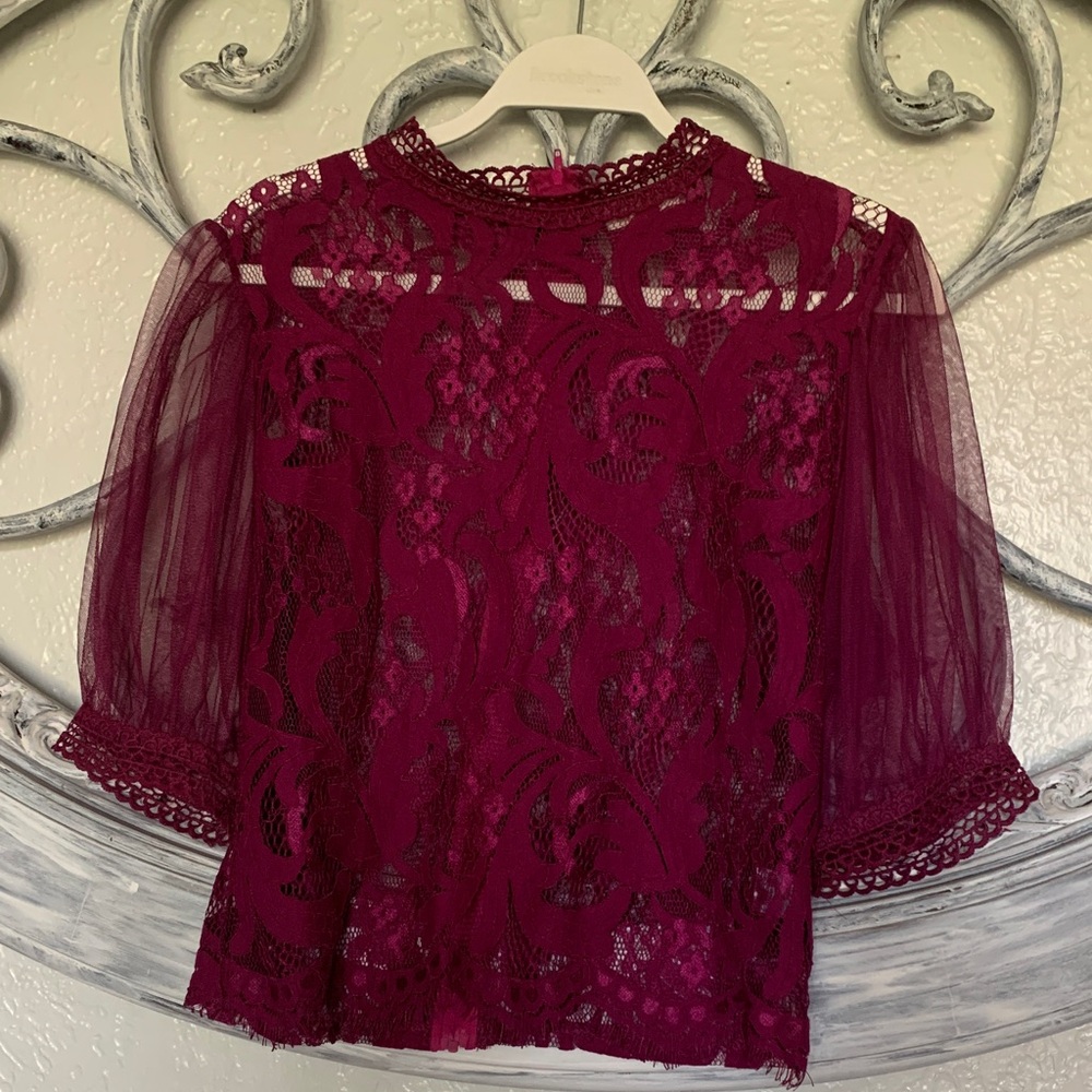 Chic Lace Burgundy Blouse